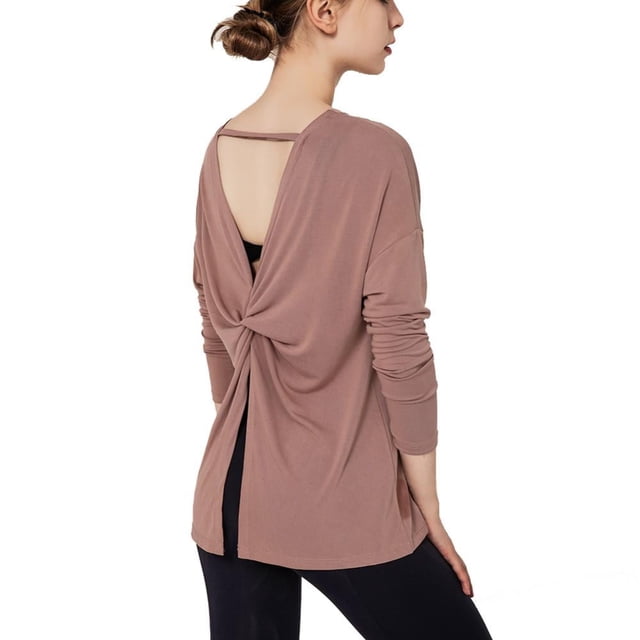 Long Sleeve Workout Shirts for Women Open Back Yoga Tops Athletic Clothes