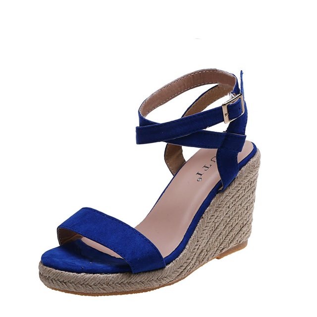 Espadrilles Compensées pour Femmes Plateforme Bride Croisée Boucle Cheville Bout Ouvert Sandales d'Été