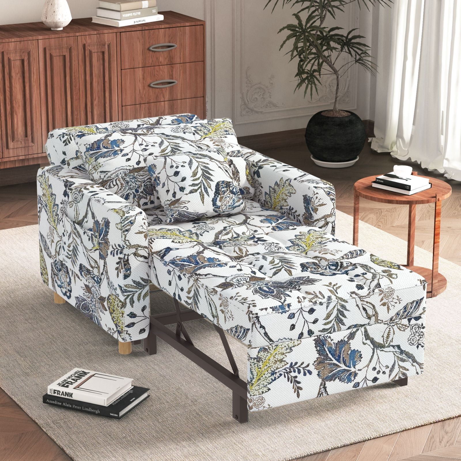 AECOJOY Fauteuil Convertible 3 en 1 36 Po (91 cm) avec Dossier Réglable et 2 Coussins - Imprimé Blanc