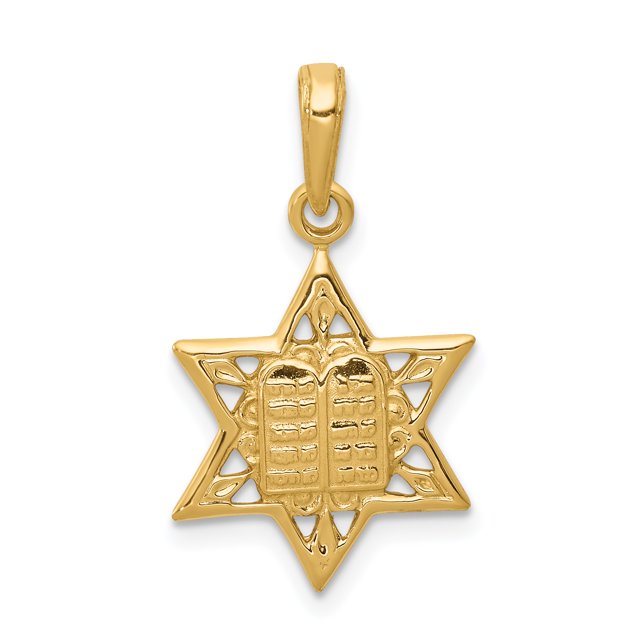 Étoile de David en Or Jaune 14K avec Tablettes au Centre Pendentif