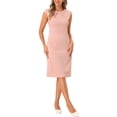 thumbnail image 2 of INSPIRE CHIC Robe de Travail pour Femme à Col Rond, Manches Cap, Ceinturée, Fourreau, Midi, Rose, P, 2 of 5