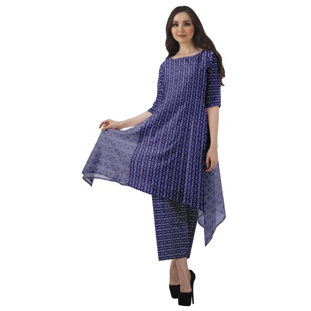 Moomaya Ensemble Kurti Kurta Pantalon pour Femmes Col Bateau Imprimé Robe 2 Pcs Tenue Ethnique