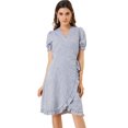 thumbnail image 2 of INSPIRE CHIC Women's V Neck Puff Sleeve Ruffle Hem Midi Floral Wrap Dress, 2 of 6