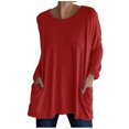thumbnail image 1 of KIHOUT Spring Winter Womens Tops New Round Neck Long Sleeve Loose Pocket Solid Color Casual Top, 1 of 4