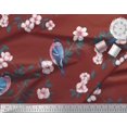 thumbnail image 1 of Soimoi Red Heavy Canvas Fabric Peach Floral & American Robin Bird Decor Fabric Printed BTY 58 Inch Wide, 1 of 3