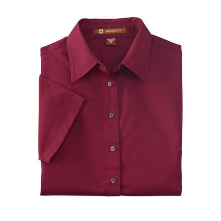 Harriton Ladies' Easy Blend? Short-Sleeve Twill Shirt with Stain-Release