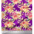 thumbnail image 1 of Soimoi Purple Heavy Canvas Fabric Leaves & Ranunculus Floral Print Fabric by the Yard 58 Inch Wide, 1 of 3