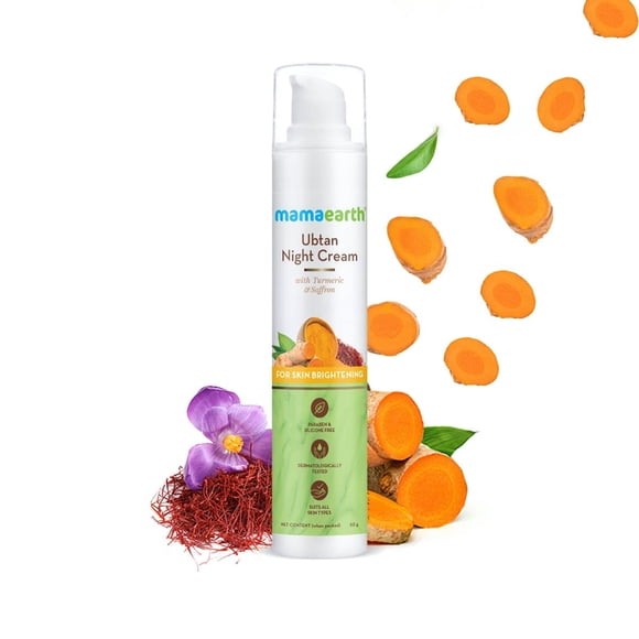 Mamaearth Ubtan Crème de Nuit pour une Peau Éclatante avec Curcuma et Safran pour l'Illumination de la Peau – 50 g