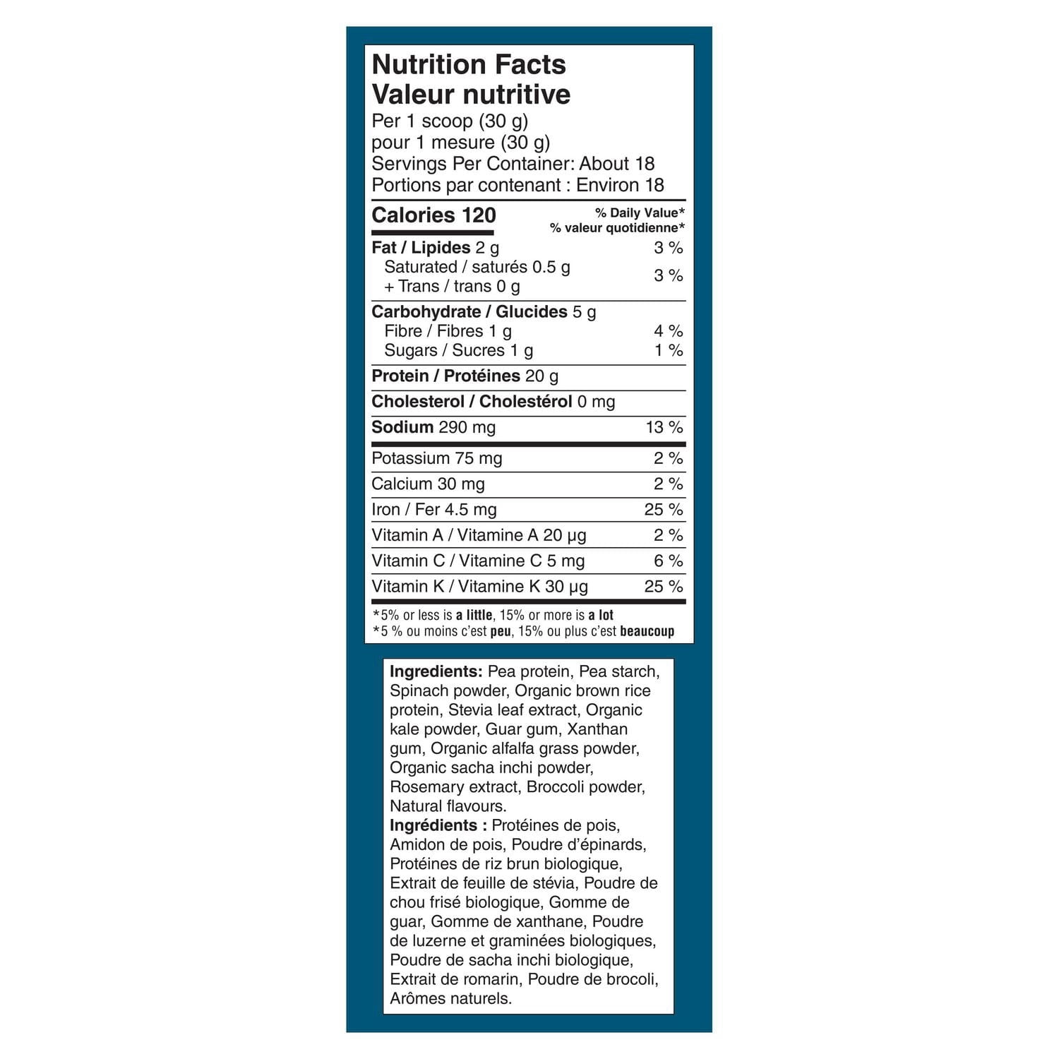 Vega Protéines + Superaliments verts CA – Vanille (526 g)