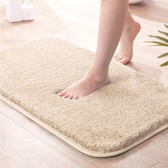 Bath Mat Non-Slip Bath Mat High Pile with Water Absorbent Thick Soft Microfiber for Bathroom Shower Bath Bedroom, 60 x 90 cm(Beige