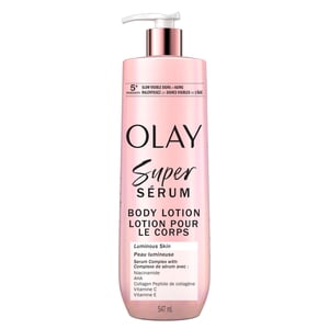 Olay Super Lotion sérique, 547ml, Lotion corporelle hydratante pour peau sèche avec complexe de super sérum à signes visibles lents du vieillissement
