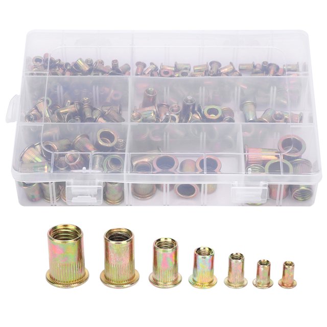 220Pcs Acier Rivet Écrou Couleur Zinc Plaqué Tête Plate Boxed M3/4/5/6/8/10/12 Combinaison