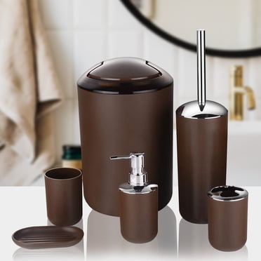 Liquidation Aujourd'hui! Ensemble d'Accessoires de Salle de Bain 6 Pcs, Pompe Distributrice de Savon, Porte-Brosse à Dents, Brosse de Toilette, Poubelle, Gobelet et Porte-Savon, Ensemble Complet pour Salle de Bain pour la Maison Offres du Jour Liquidation!
