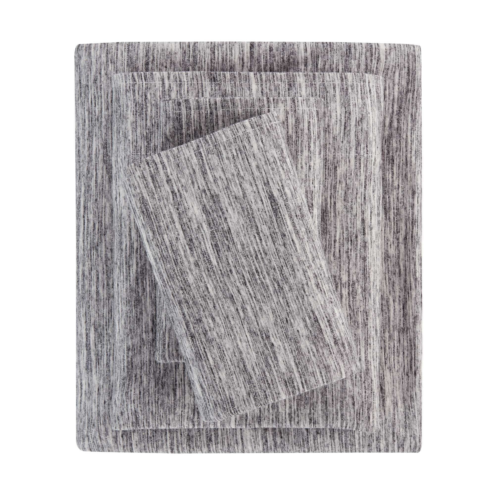 Mainstays – Parure de lit en jersey extra doux, enrichi en coton, pour adulte, Queen, couleur Gris Spacedyed, 4 pièces