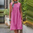 thumbnail image 1 of Ovzne Robes d'Été pour Femmes Robe Sans Manches à Col Rond Plissée Couleur Unie en Lin Coupe Ample Robe pour Femmes en Liquidation, 1 of 7