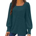 thumbnail image 1 of Meichang Puff Long Sleeve Shirts for Women Plus Size Square Neck Ribbed Knit Tops Solid Loose Fit Side Slit Hem Blouses Spring Trendy Women Tunic Tops, 1 of 5