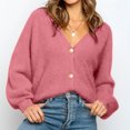 thumbnail image 1 of XZNGL Ladies Fashion V-Neck Solid Color Button Loose Sweater Outer Sweater, 1 of 7