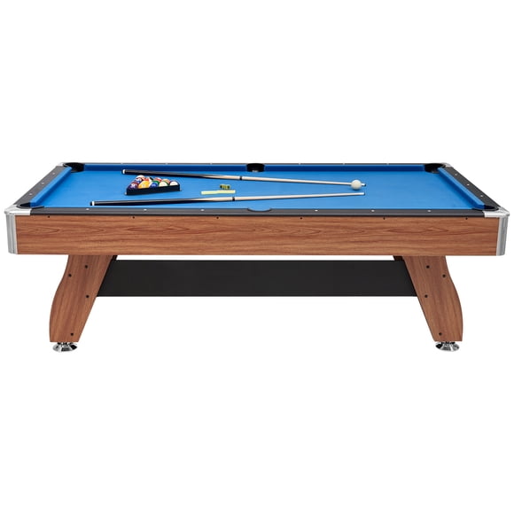 KFFKFF Table de Billard, Tables de Billard Portatives de 8 Pi avec Fini Bois, Table de Jeu Moderne à Pieds Réglables, Ensemble Complet Incluant Balles, Indices, Tissu Bleu