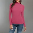 thumbnail image 1 of Mefallenssiah Mode Femmes Col Roulé Uni Manches Longues Tricot T-Shirt Blouse Ajustée Hauts Rose Vif TG, 1 of 5