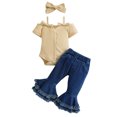 thumbnail image 1 of Yuyuzo Newborn Baby Girl Clothes Set Ribbed Knit Button down Romper Flare Jeans Infant Outfits with Headband, 1 of 7