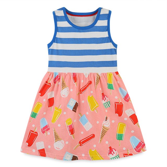 Qudderr Robe d'Été Sans Manches pour Filles 2-7T Robe Princesse Décontractée Imprimée en Coton pour Tout-Petits Enfants