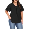 thumbnail image 1 of Frostluinai Women's Tops Plus Size Ruffle Short Sleeve Tunic Shirts V Neck Pleated Tshirts Solid Color Flowy Blouses Lightweight Going Out Tees, 1 of 7