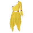 thumbnail image 4 of RUNQHUI Robe de Danse Métallique pour Femmes, une Épaule, Manches Évasées, Tenue de Danse Lituricale, Tunique de Danse Jaune L, 4 of 7