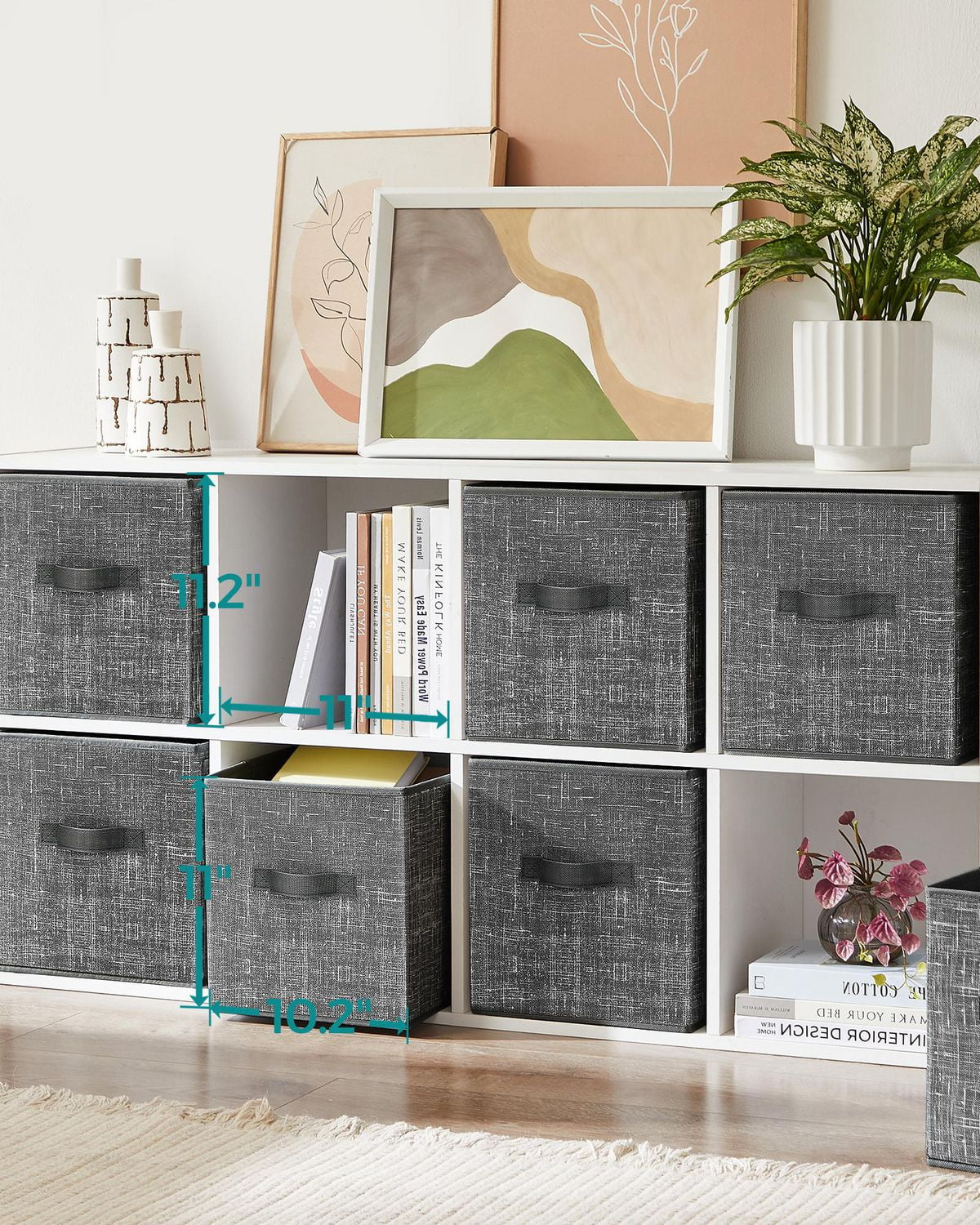 Songmics Home - Lot de 6 cubes de rangement de 11" - Bacs de rangement pliables en tissu avec poignées, noir classique