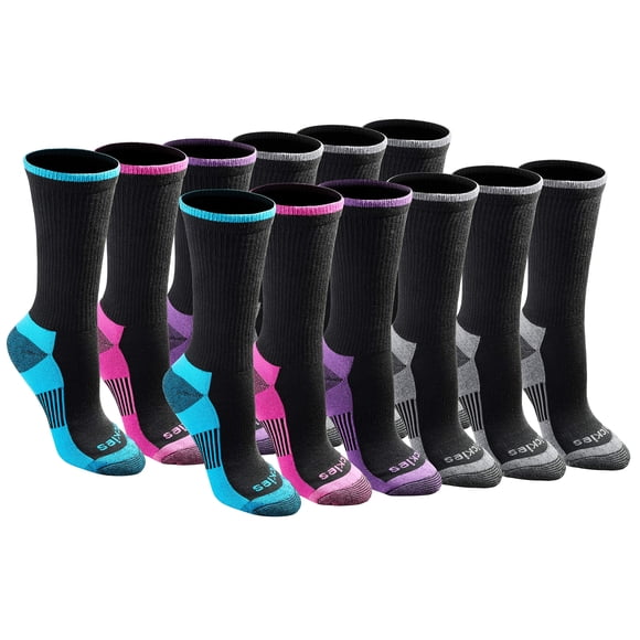 Dickies Women's Dritech Advanced Moisture Wicking Crew Sock (6/12 Packs), Black Bright (12 Pairs), Shoe Size: 6-9