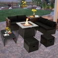 thumbnail image 2 of Patiojoy 9 Pieces Outdoor Patio Furniture Set with 35-Inch Propane Fire Pit Table Outdoor PE Wicker Space-Saving Sectional Sofa Set with Storage Box and Cushions Black, 2 of 10