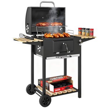 Outsunny Barbecue au Charbon de 20 Pouces avec Poêle à Charbon Réglable Barbecue