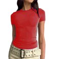 thumbnail image 2 of Yuyuzo Hauts de Sortie pour Femmes T-Shirts à Manches Courtes Col Rond Extensibles Ajustés Basiques, 2 of 7