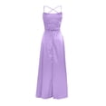 thumbnail image 4 of Pompotops Women's Solid Color Off Back Strap Long Dress Slim Off Shoulder Evening Dress, 4 of 6
