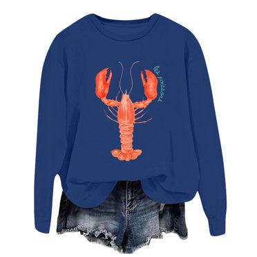 Fgnfyis Women's Lobster Hoodie Retro and Patterned Sweatshirt Hoodless Sweatshirt Womens Sweatshirts Blue XXL