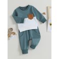 thumbnail image 3 of Faithtur Baby 2Pcs Fall Outfits Long Sleeve Contrast Color Pullover Tops and Pants Set Toddler Clothes, 3 of 9