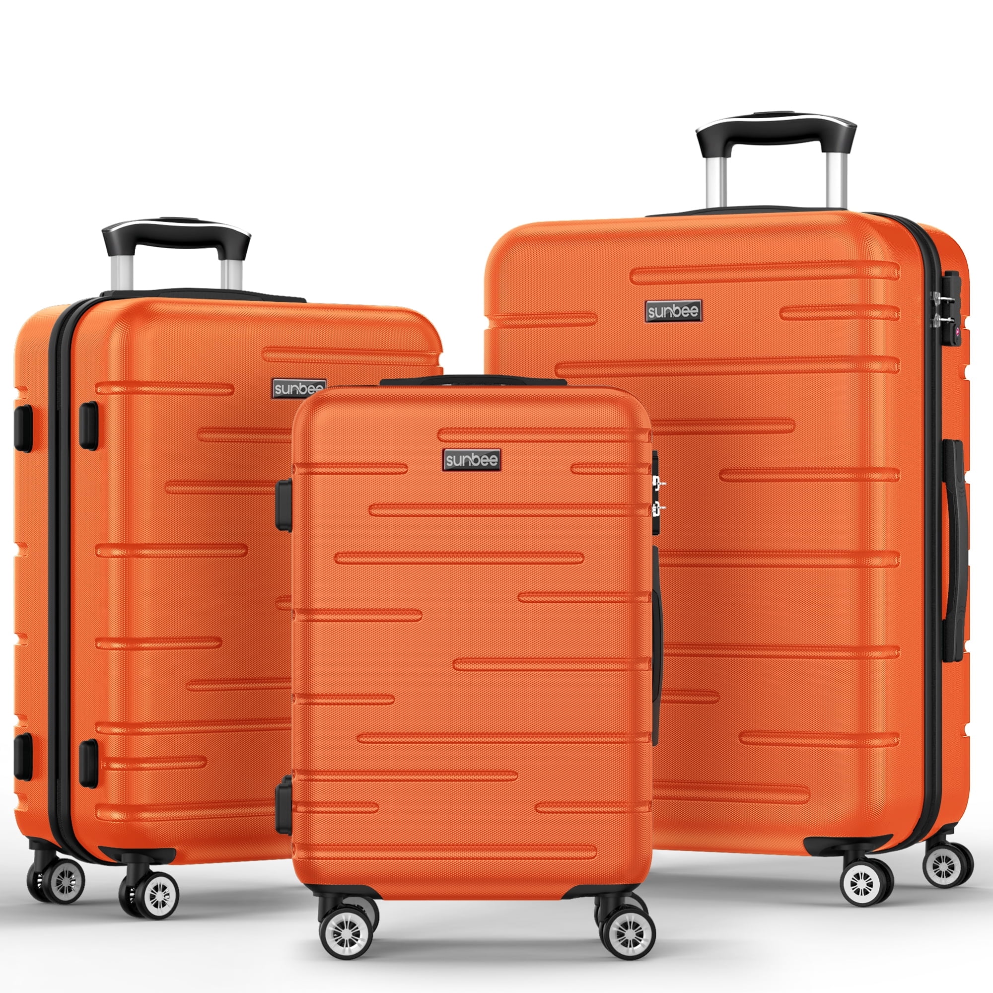 Sunbee Ensemble de 3 Valises, Valise Rigide en ABS avec Serrure TSA, Légère et Résistante, à Roulettes Multidirectionnelles, Orange