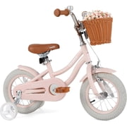 OLAKIDS Kids Bike, 12 14 16 18 Inch Toddlers Bike with Training Wheels Rattan Basket Safety Bell Adjustable Seat and Handlebar, Children's Bicycle for Girls Boys Age 3-8