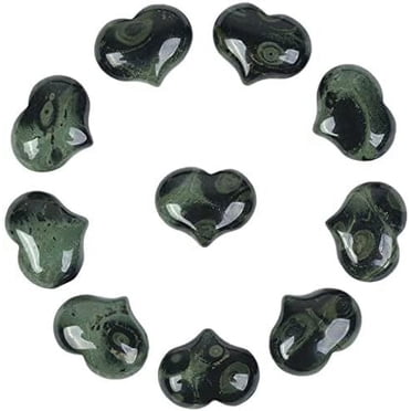 Angelstones Natural 10pcs Kambaba Jasper Gemstone Healing Crystal 1 inch Mini Puffy Heart Pocket Stone Iron Gift Box