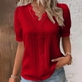 thumbnail image 2 of Lenpel Women's Summer Tops Plus Size Ruffle Short Sleeve V Neck Lace Trim Textured Shirts Dressy Casual Blouses, 2 of 6