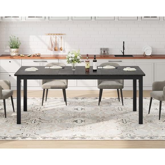 GloryStar 79 Inch Industrial Dining Table, Wooden Long Dinner Table with Mortise Tenon Design, Round Corners, with Sturdy Metal Legs, for Dining Room Home Office Living Room(Only Table)
