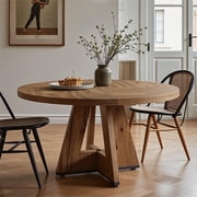Fnova 47" Round Dining Table for 4 People, Modern Farmhouse Wooden Kitchen Table, Woodtone (Chairs Not Included)