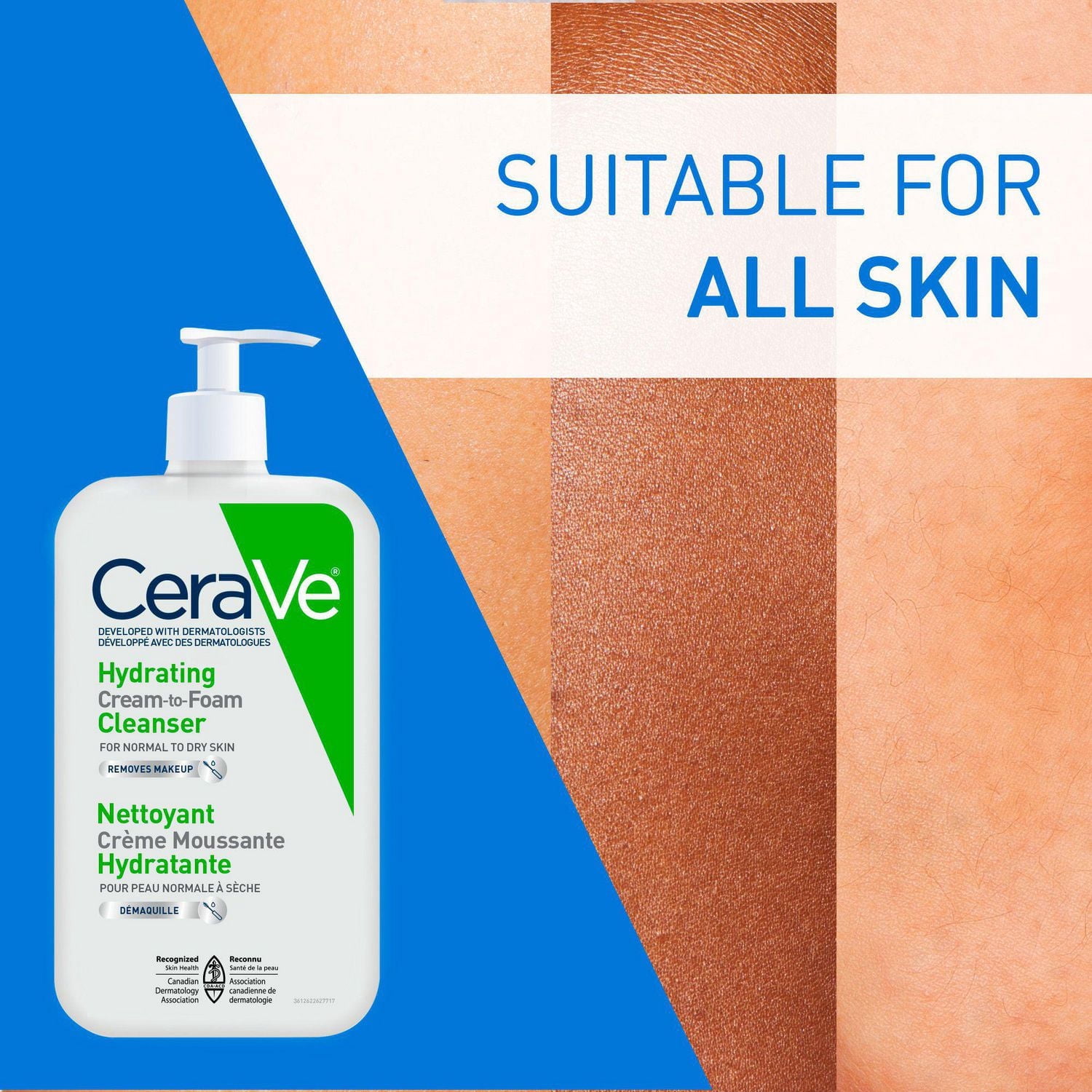 CeraVe Nettoyant Crème-Mousse, Gel Hydratant avec Céramides et Acides Aminés pour Peau Normale à Sèche, 237 ml