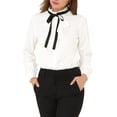 thumbnail image 1 of INSPIRE CHIC Women's Work Office Top Blouse Ruffle Neck Long Sleeve Ribbon Button Down Shirt, 1 of 6