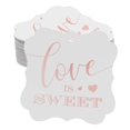 thumbnail image 1 of Inkdotpot Pack Of 100 Real Rose Gold Foil Bracket Shape Paper Tags Love Is Sweet Wedding Favor Hang Tags, 1 of 6