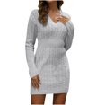 thumbnail image 1 of cfhntfmh Robes Chandails pour Femmes Doux Col en V Manches Longues Robe Chandail en Tricot Hiver Chaude Couleur Unie Robe Mini, 1 of 7