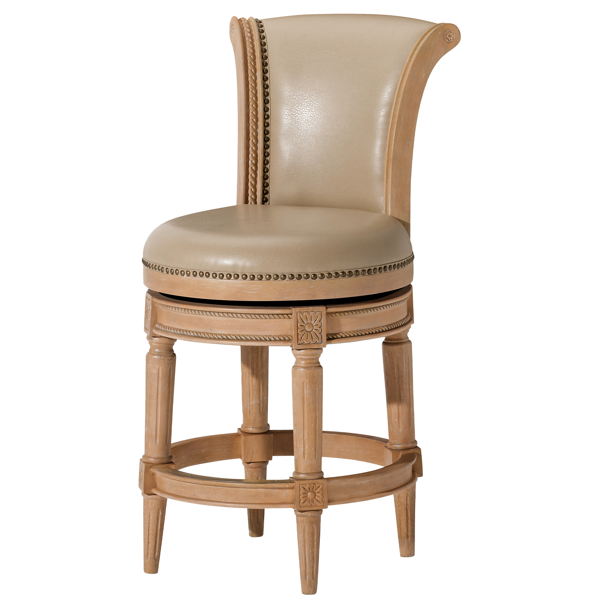 Maven Lane Pullman Counter Stool in Weathered Oak w/ Avanti Bone Vegan Leather