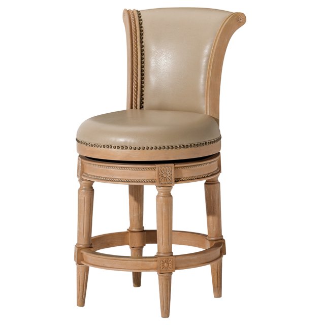 Maven Lane Pullman Counter Stool in Weathered Oak w/ Avanti Bone Vegan Leather