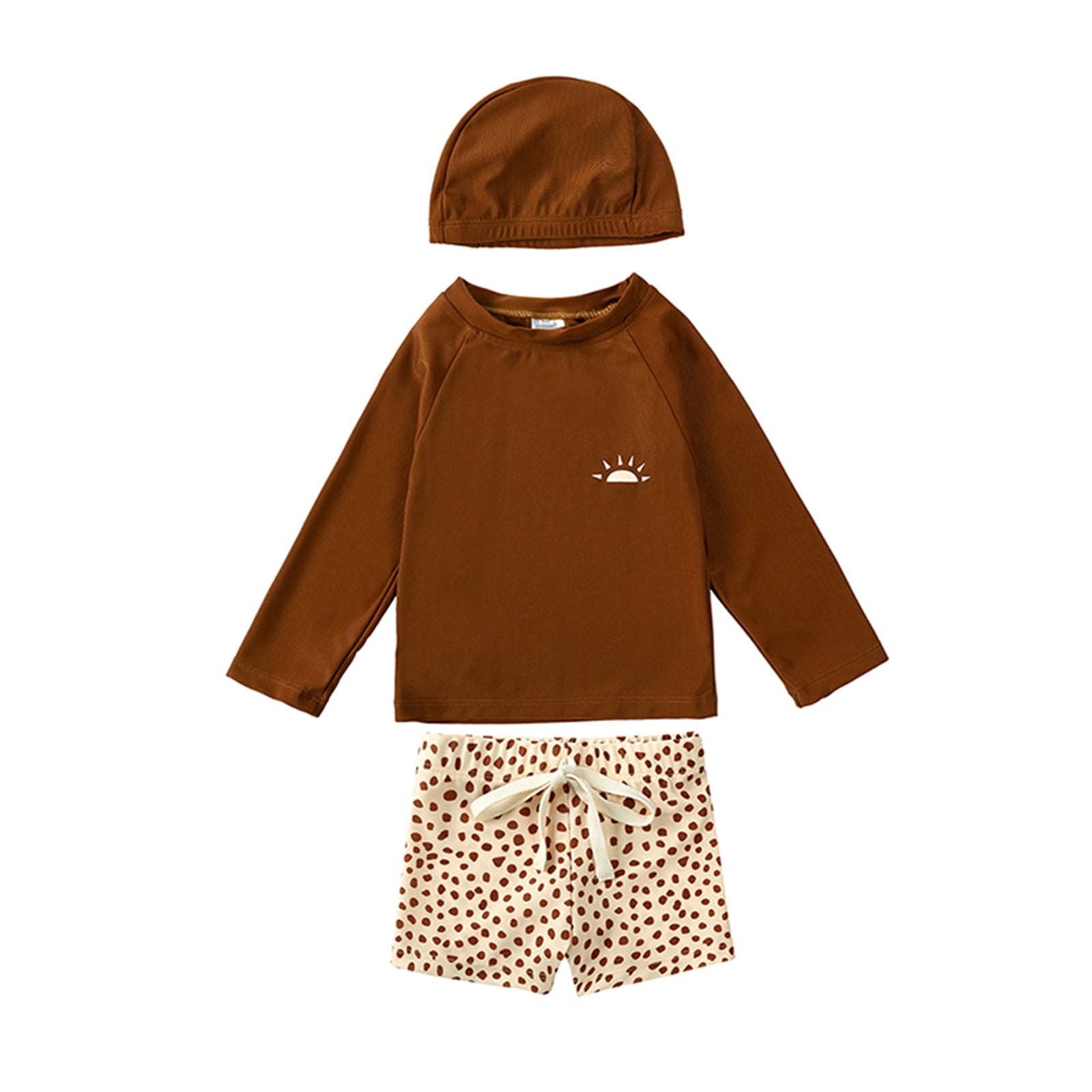Hiiyo Toddler Boys' Swimsuit Long Sleeved Rash Guard Shorts and Hat Quick Dry Bathing Suit