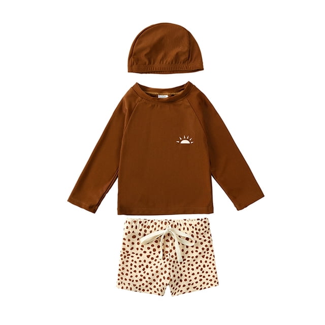 Hiiyo Infant Boys' Swimsuit Long Sleeved Rash Guard Shorts and Hat Quick Dry Bathing Suit