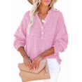 thumbnail image 1 of Womens Casual Button V Neck Long Sleeve Shirts Oversized Solid Blouses Tops Pink L, 1 of 7